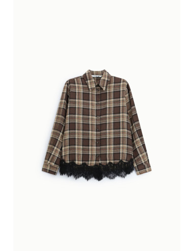 Chemise à carreaux avec bordure en dentelle et manches longues, s'il vous plaît