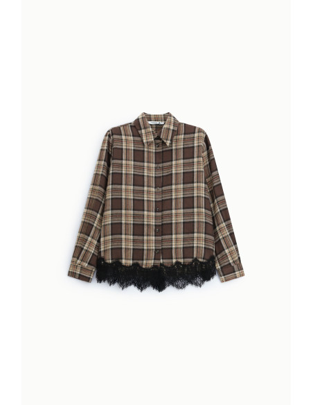 Chemise à carreaux avec bordure en dentelle et manches longues, s'il vous plaît