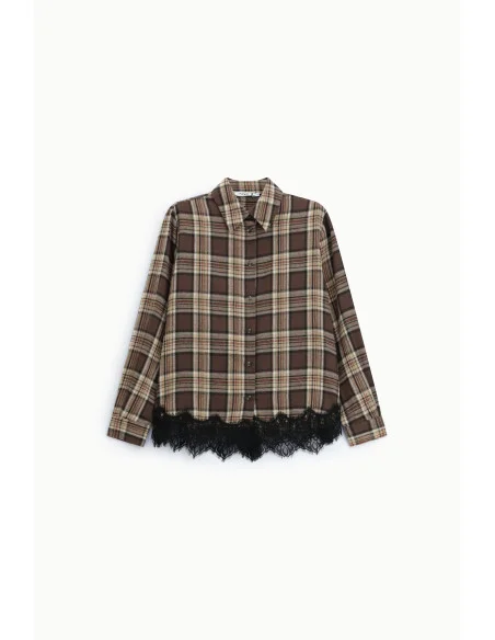 Shirt Stampa Check Con Bordo In Pizzo E Maniche Lunghe Please