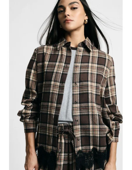 Shirt Stampa Check Con Bordo In Pizzo E Maniche Lunghe Please