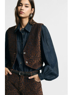 Gilet court à motif animalier avec boutons sur le devant Please