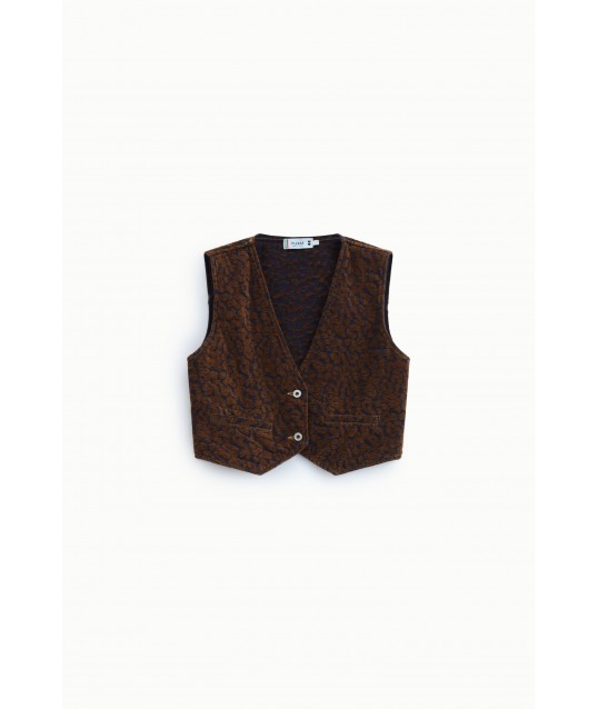 Gilet court à motif animalier avec boutons sur le devant Please