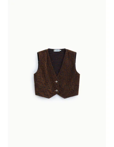 Short Animal Print Waistcoat with Front Buttons – Please