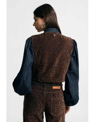 Gilet court à motif animalier avec boutons sur le devant Please