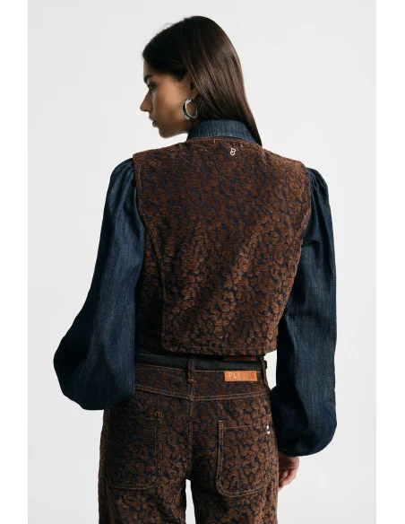 Gilet court à motif animalier avec boutons sur le devant Please