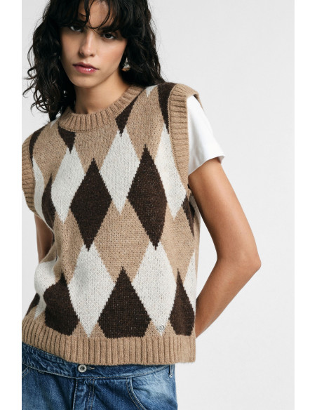 Maglione Smanicato Girocollo Motivo Rombi Please