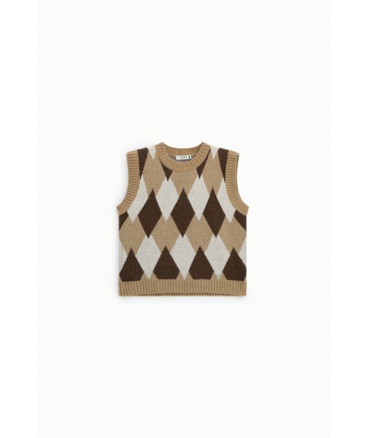 Maglione Smanicato Girocollo Motivo Rombi Please