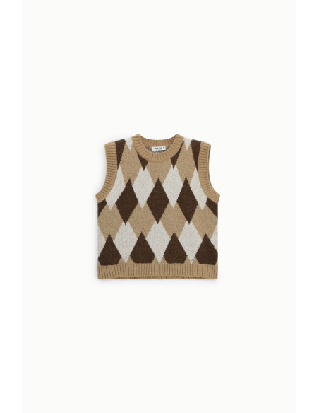 Maglione Smanicato Girocollo Motivo Rombi Please