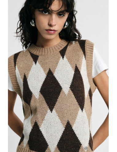 Maglione Smanicato Girocollo Motivo Rombi Please