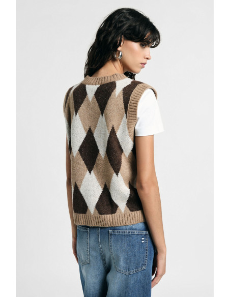 Maglione Smanicato Girocollo Motivo Rombi Please