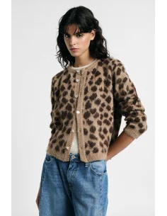 Short Cardigan with Leopard-Print Pattern and Buttons – Please