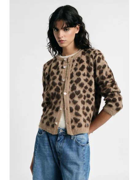 Short Cardigan with Leopard-Print Pattern and Buttons – Please