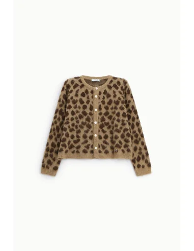 Short Cardigan with Leopard-Print Pattern and Buttons – Please