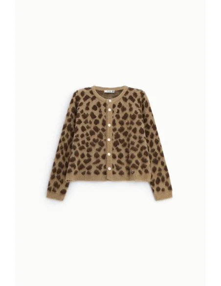 Short Cardigan with Leopard-Print Pattern and Buttons – Please