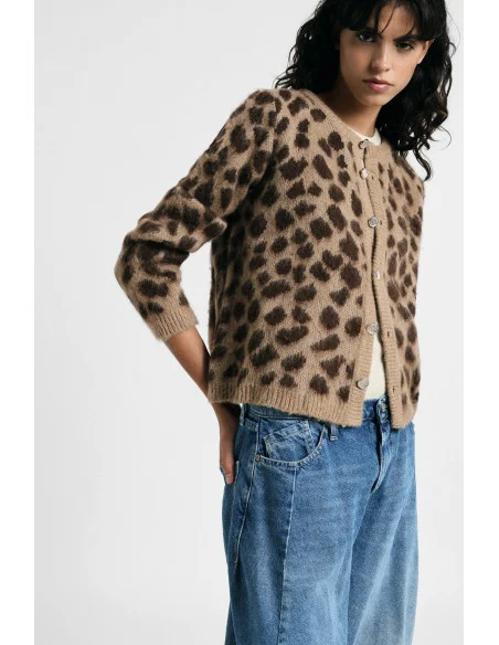 Cardigan court à imprimé tacheté avec boutons « Please »