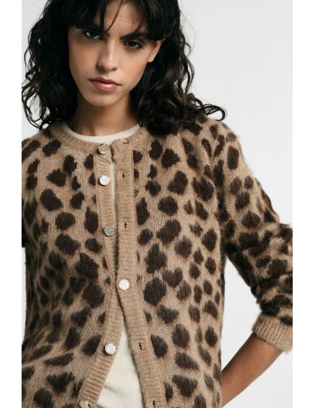 Cardigan court à imprimé tacheté avec boutons « Please »