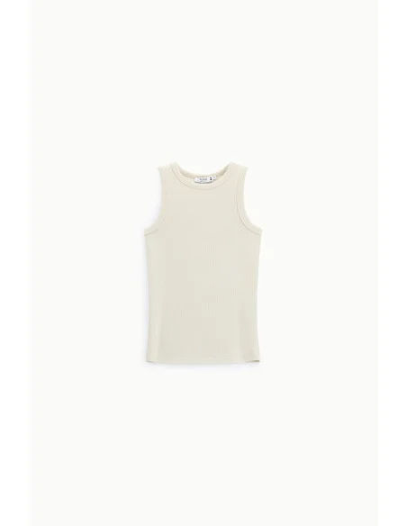 Regular-Fit Ribbed Sleeveless Top with Round Neck – Please
