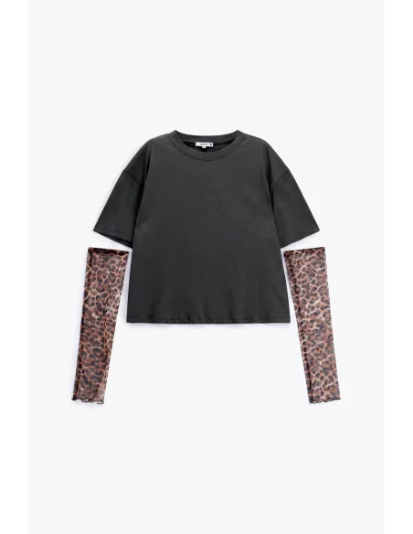 T-Shirt Corta Con Manicotti Animalier Rimovibili Please