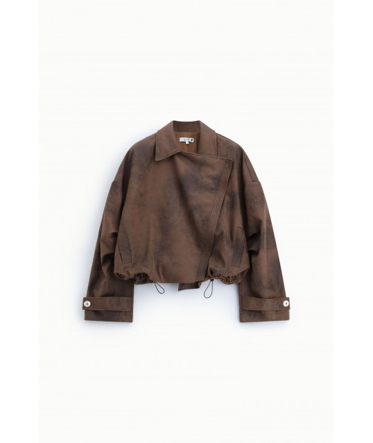 Biker-style jacket with zip and drawstring, please