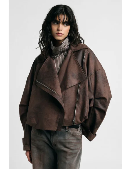 Biker-style jacket with zip and drawstring, please