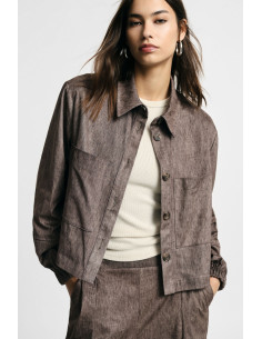 Cropped Shirt Jacket with Front Pockets – Please