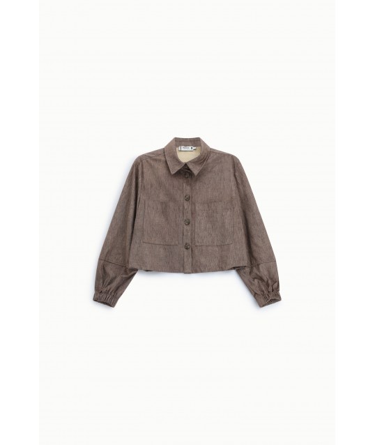 Cropped Shirt Jacket with Front Pockets – Please