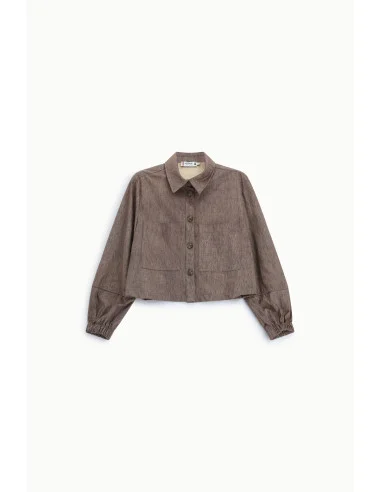 Cropped Shirt Jacket with Front Pockets – Please