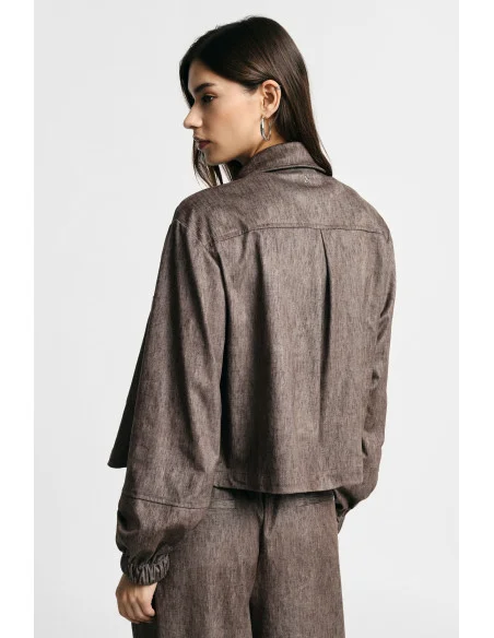 Cropped Shirt Jacket with Front Pockets – Please