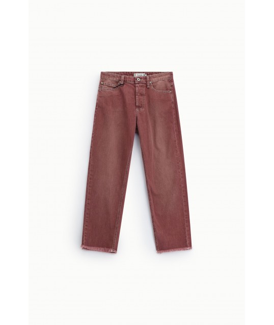 Please Regular-Fit Cropped Trousers with Frayed Hem