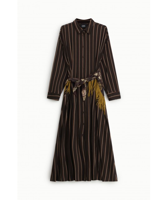 Dixie Long Striped Dress with Fringed Belt