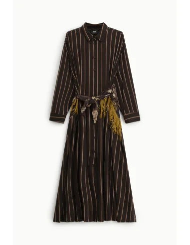 Vestito Lungo A Righe Con Cintura Frange Dixie