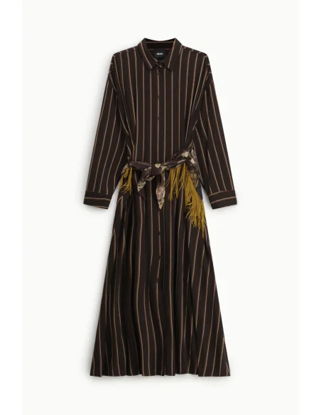 Vestito Lungo A Righe Con Cintura Frange Dixie