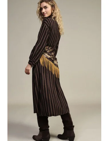 Vestito Lungo A Righe Con Cintura Frange Dixie