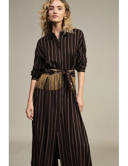 Vestito Lungo A Righe Con Cintura Frange Dixie