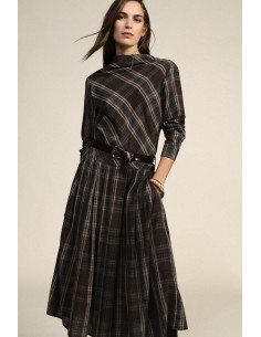Abito Midi A Quadri Con Cintura E Maniche Lunghe Dixie