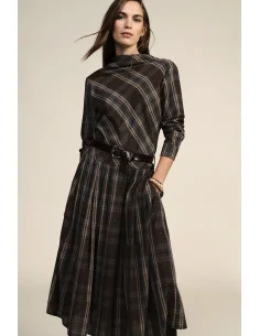 Dixie Checked Midi Dress with Belt and Long Sleeves