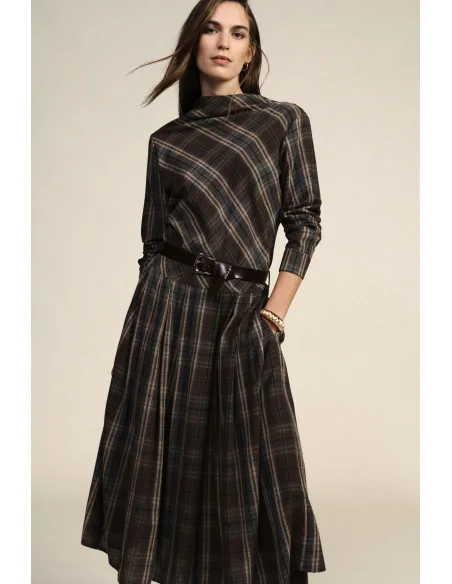 Abito Midi A Quadri Con Cintura E Maniche Lunghe Dixie