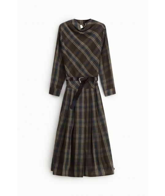 Robe midi à carreaux avec ceinture et manches longues Dixie