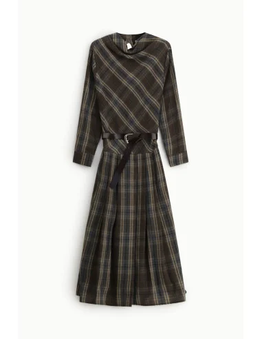 Dixie Checked Midi Dress with Belt and Long Sleeves