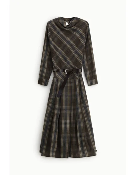 Abito Midi A Quadri Con Cintura E Maniche Lunghe Dixie