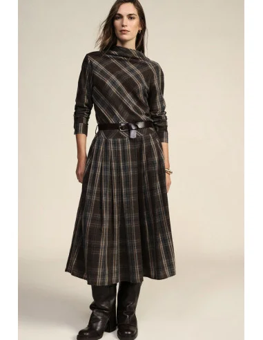 Dixie Checked Midi Dress with Belt and Long Sleeves