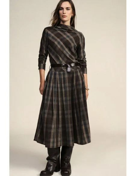 Robe midi à carreaux avec ceinture et manches longues Dixie