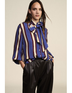 Chemise à rayures avec nœud au col et poignets froncés Dixie