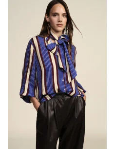 Chemise à rayures avec nœud au col et poignets froncés Dixie
