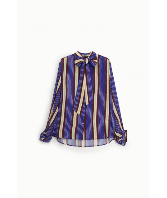 Camicia A Righe Con Fiocco Collo E Polsini Arricciati Dixie
