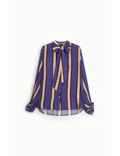 Dixie Striped Shirt with Bow at the Neck and Gathered Cuffs 2
