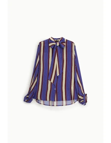 Camicia A Righe Con Fiocco Collo E Polsini Arricciati Dixie