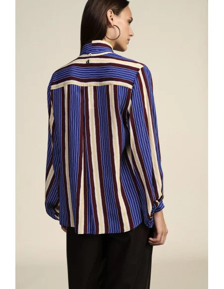 Dixie Striped Shirt with Bow at the Neck and Gathered Cuffs