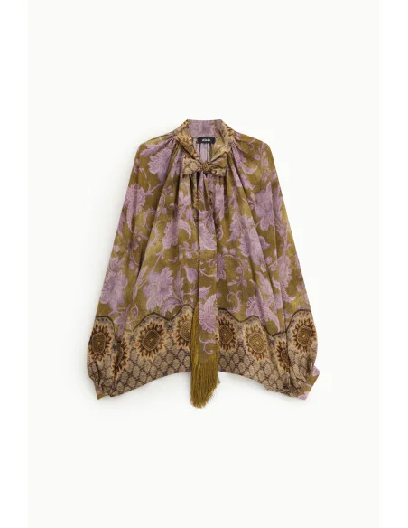 Blouse ample à motif floral, avec nœud et franges « Dixie »