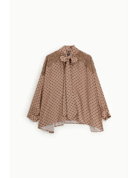 Chemise à motifs avec empiècements brodés et nœud au col « Dixie »